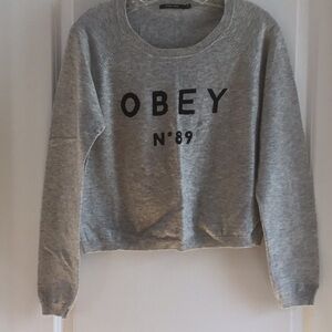 Obey Gray Crew Neck Sweater with Bold Black Logo